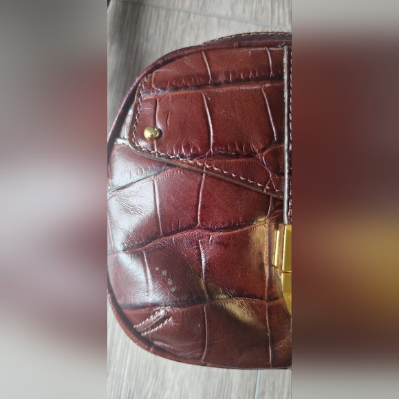 Vintage Brown Lauren Ralph Lauren Croc Embossed Leather Crossbody Gold Hardware - Picture 11 of 16